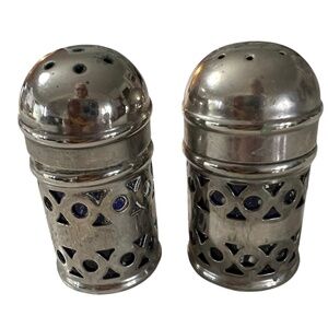 Vintage Salt & Pepper Shakers APEX EPNS Cobalt Blue Glass Insert 2" Tall Set